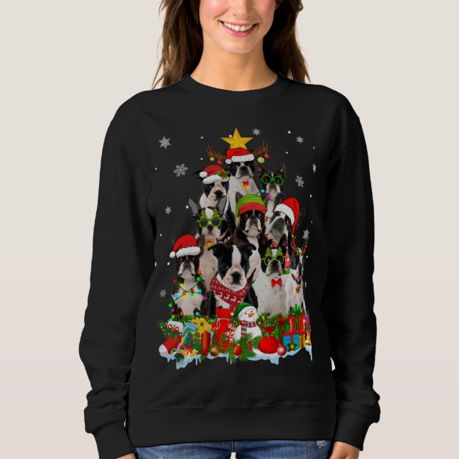 Moletom Boston Terrier Dog Árvore de Natal Luz Natal Sant (Frente)