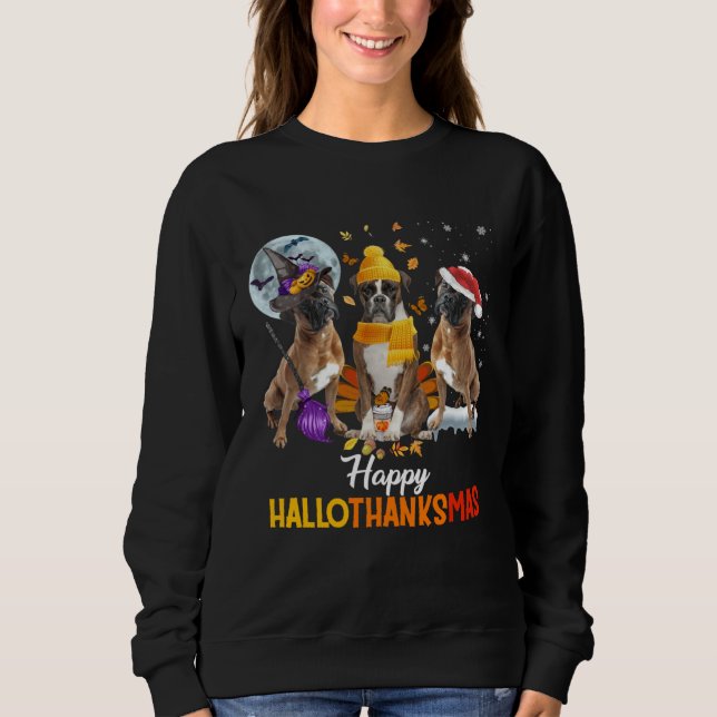 Moletom Boston Terrier dog Happy Hallothanksmas Halloween  (Frente)