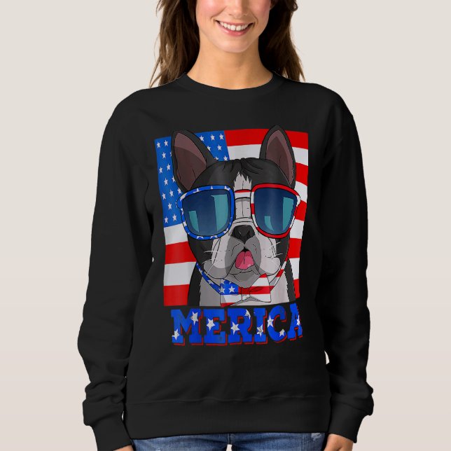 Moletom Boston Terrier Dog Merica 4 De Julho American Fla (Frente)