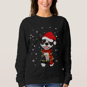 Moletom Boston Terrier Dog Papai Noel de Natal Luz T