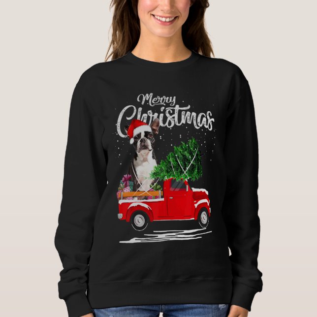 Moletom Boston Terrier Dog Ride Red Truck Natal Pajama (Frente)