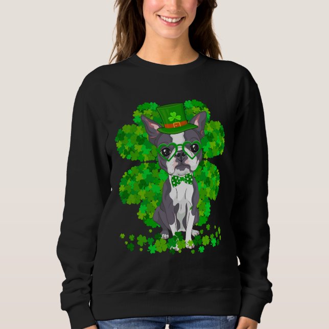 Moletom Boston Terrier Dog Rua Patrick Day Cute Shamrock (Frente)