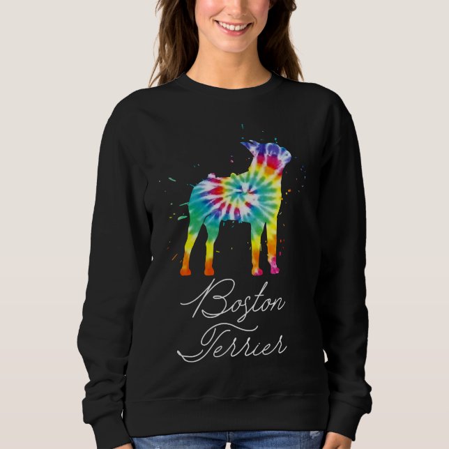 Moletom Boston Terrier Dog Tie Dye Rainbow Dog Mãe Love R (Frente)