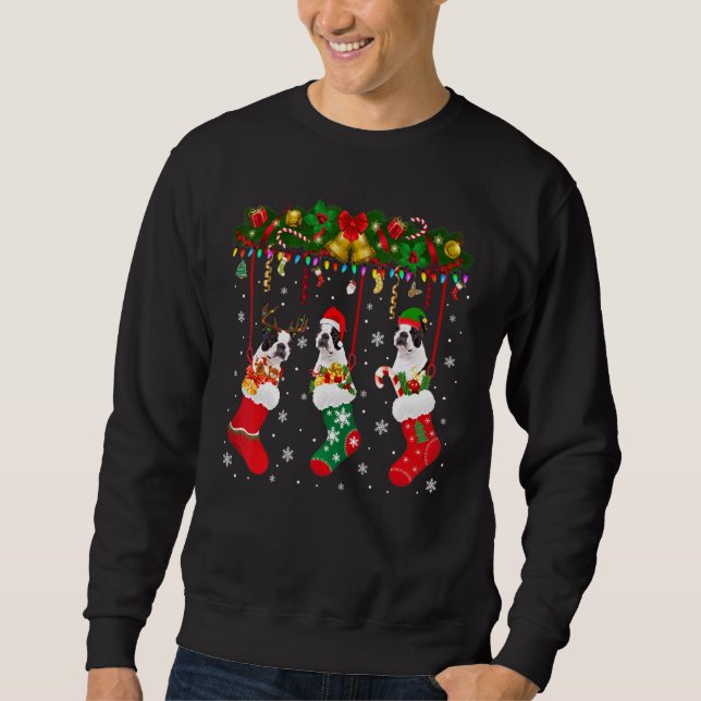 Moletom Boston Terrier Em Sock Xmas Reindeer Papais noeis  (Frente)
