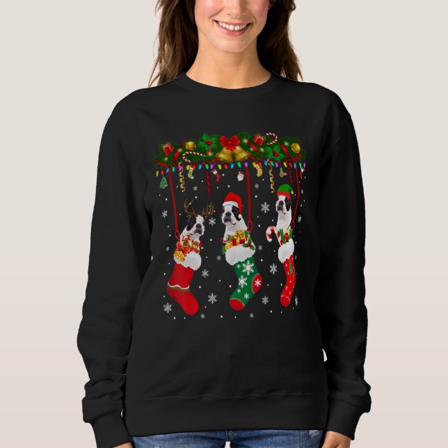 Moletom Boston Terrier Em Sock Xmas Reindeer Papais noeis  (Frente)