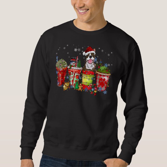 Moletom Boston Terrier Iced Latte Snowmen Sweets Snow Chri (Frente)