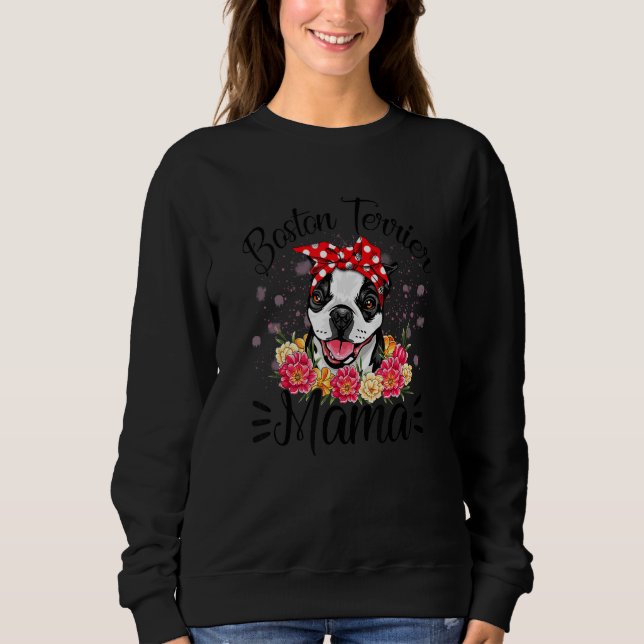 Moletom Boston Terrier Mama Florals Cachorro bonito Mãe da (Frente)