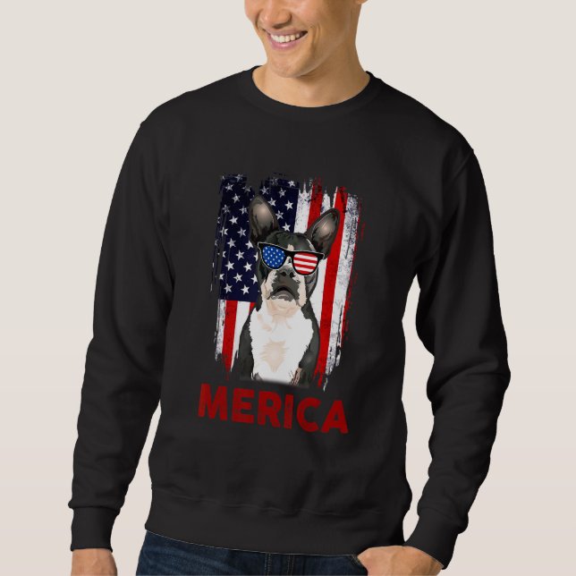 Moletom Boston Terrier Merica Bandeira Americana Patriótic (Frente)