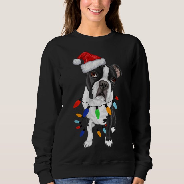 Moletom Boston Terrier Papai noel Natal Luzes Xmas Cachorr (Frente)