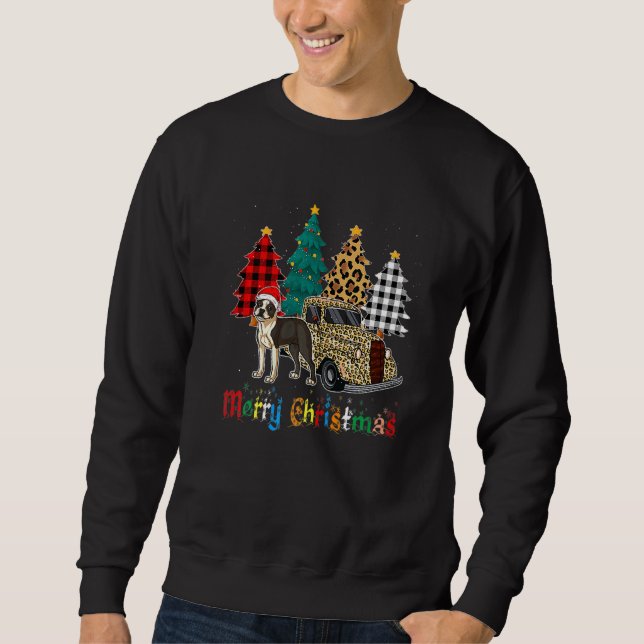 Moletom Boston Terrier plaid leopard xmas tree holiday   (Frente)