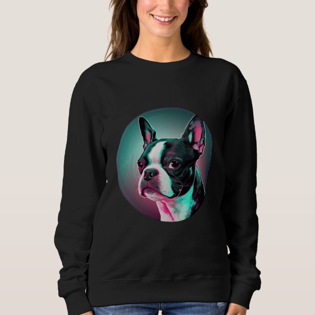 Moletom Boston Terrier Synthwave 80s Retrowave Aesthetic (Frente)
