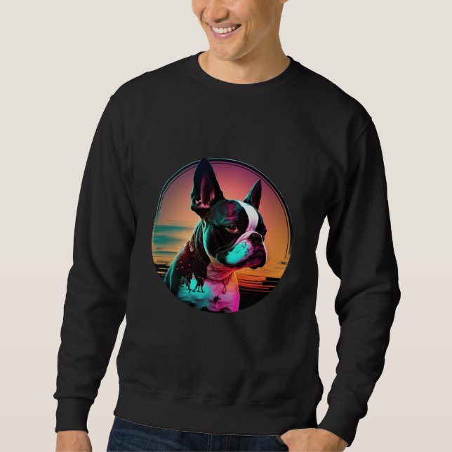 Moletom Boston Terrier Synthwave 80s Retrowave Aesthetic   (Frente)