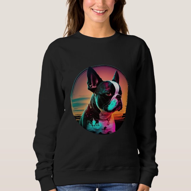 Moletom Boston Terrier Synthwave 80s Retrowave Aesthetic   (Frente)