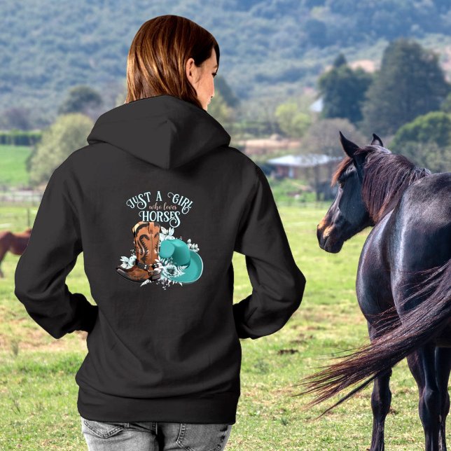 Moletom Botas de vaqueiro de vaqueira que Menina Ama o nom (Personalized cowgirl hoodie, Just a girl who loves horses quote.)