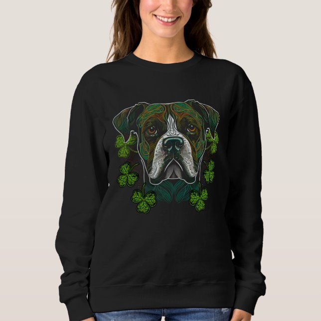 Moletom Boxer Dog Face Mandala Shamrock Irish C St Patrick (Frente)