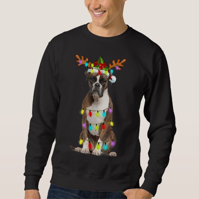 Moletom Boxer Reindeer de Natal Luz Engraçada Cachorro Xma (Frente)