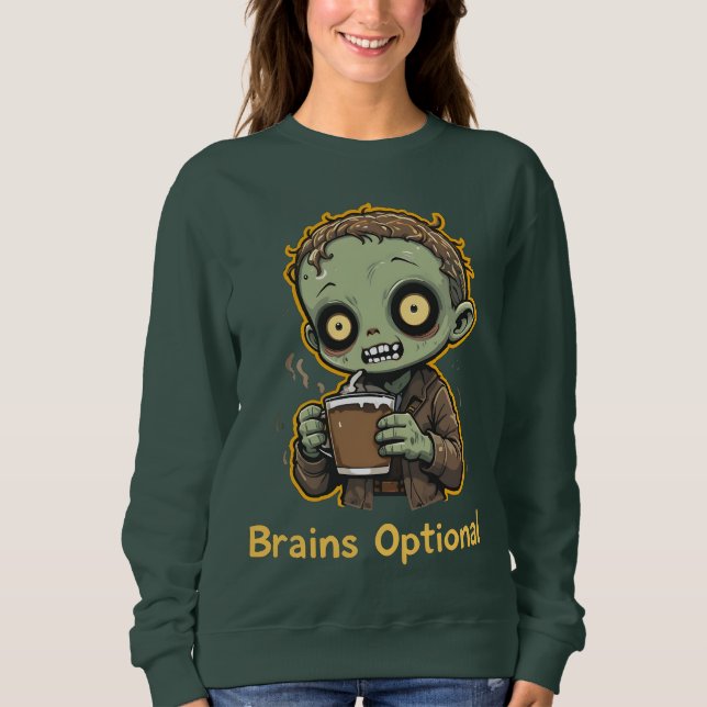 Moletom Brains Optional Zombie Coffee Funny Cute Undead  (Frente)