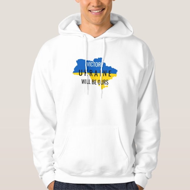 Moletom Branco com Sobreposição das Cores da Ucrân (Frente)