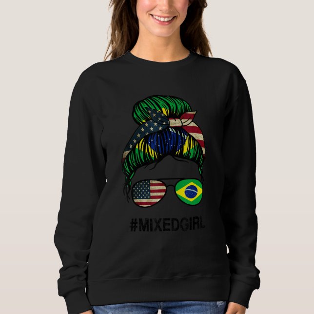 Moletom Brazil American Flag   USA Brazilian Messy Bun (Frente)