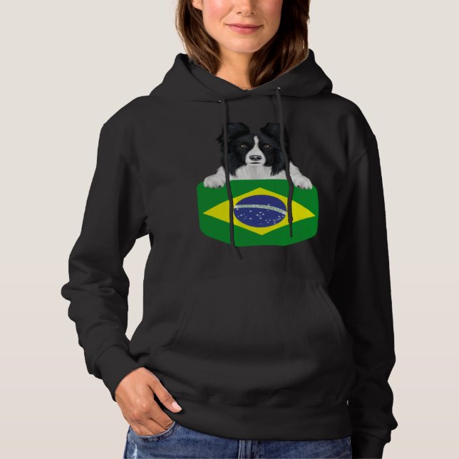 Moletom Brazil Flag Border Collie Dog In Pocket (Frente)