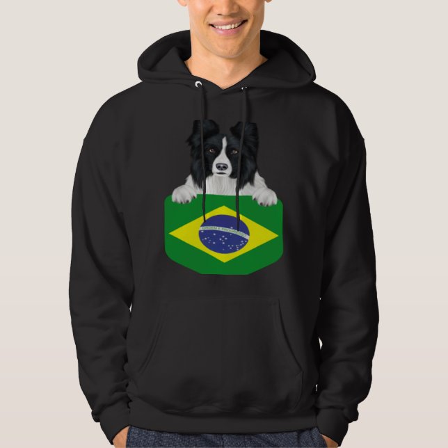 Moletom Brazil Flag Border Collie Dog In Pocket (Frente)