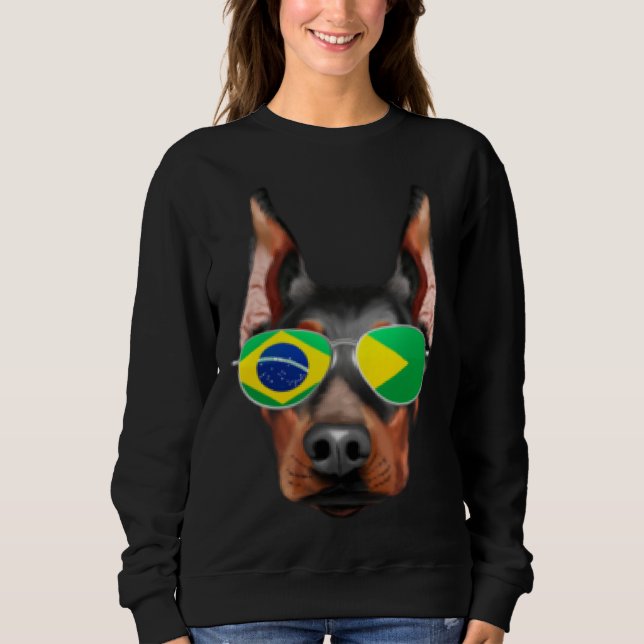 Moletom Brazilian Flag Doberman Pinscher Dog Brazil Pocket (Frente)