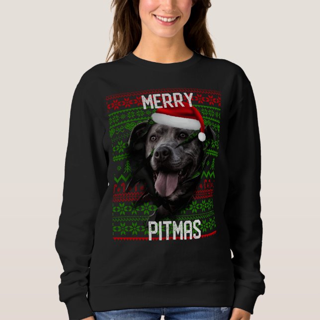 Moletom Break Wall Cinza Cachorro Pitbull Natal Santa Hat (Frente)