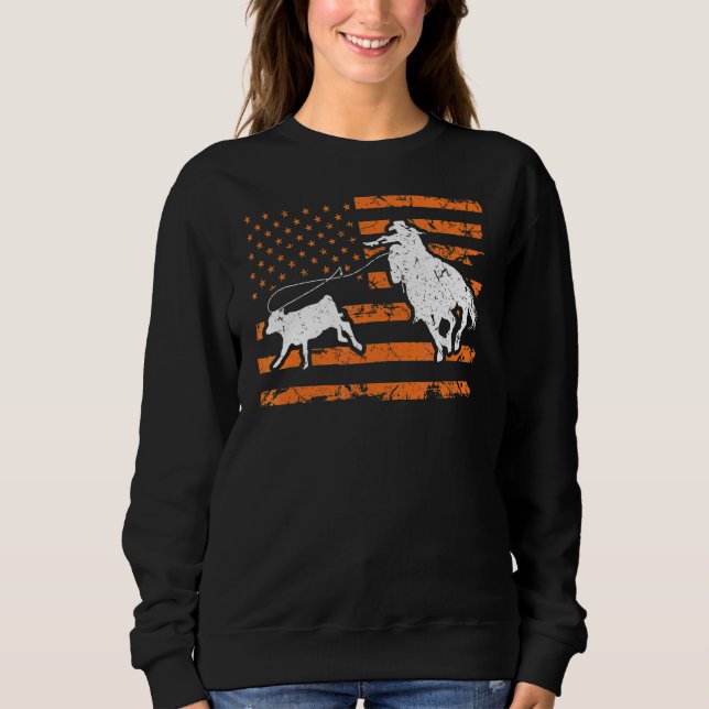 Moletom Breakaway Ropy Cowgirl American Flag Rodeo Calf (Frente)