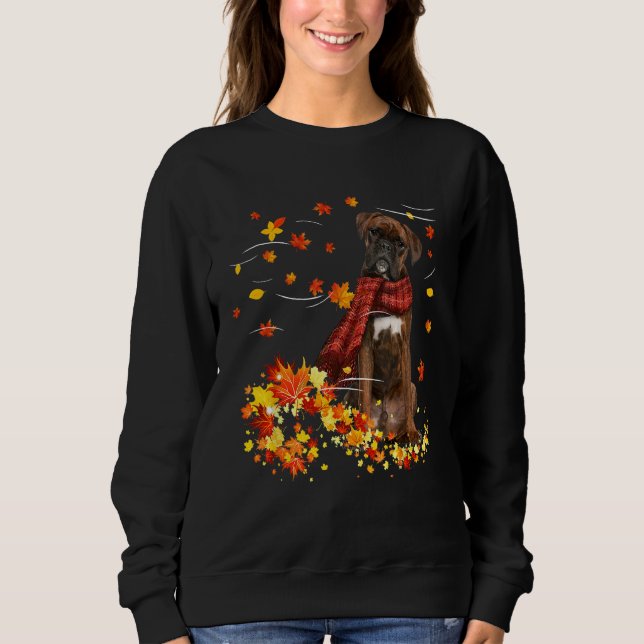 Moletom Brindle Boxer Fall Red Scarf Autumn Leaf Gift Para (Frente)