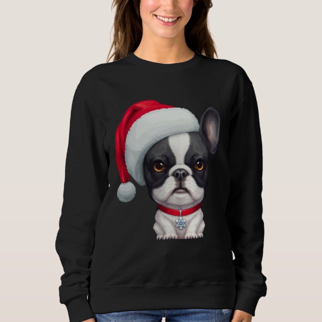 Moletom Brindle Pied French Bulldog in Santa Hat Christmas (Frente)