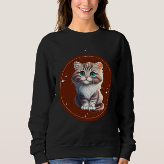 Moletom Brown White Illustrated Cute Cat T-Shirt