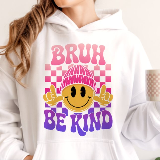 Moletom Bruh Seja Gentil Rosto Feliz Touca Rosa Roxo (Criador carregado)
