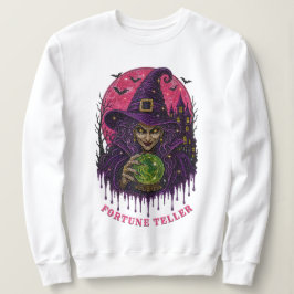 Moletom Bruxa Bola de Cristal Chapéu Roxo Rhinestone Beade