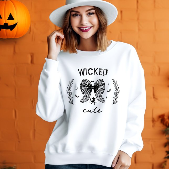 Moletom Bruxa Coquette Lace Black Arco Halloween (Witch Coquette Lace Black Bow Halloween Name Sweatshirt)