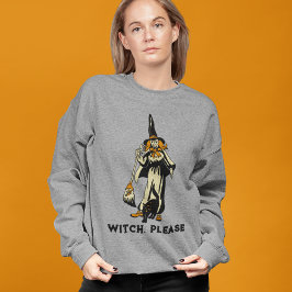 Moletom Bruxa Vintage de Halloween e Gato com Slogan Perso