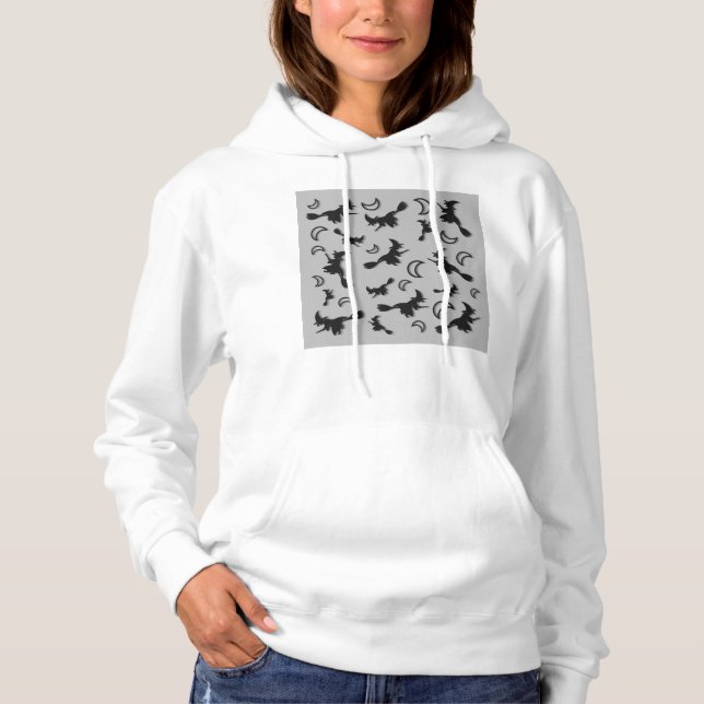 Moletom Bruxa voadora entre meia lua na noite de Halloween (Frente)