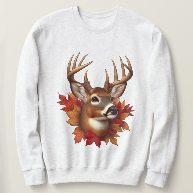 Moletom Buck Deer cercado por Folhas de outono (Frente do Design)
