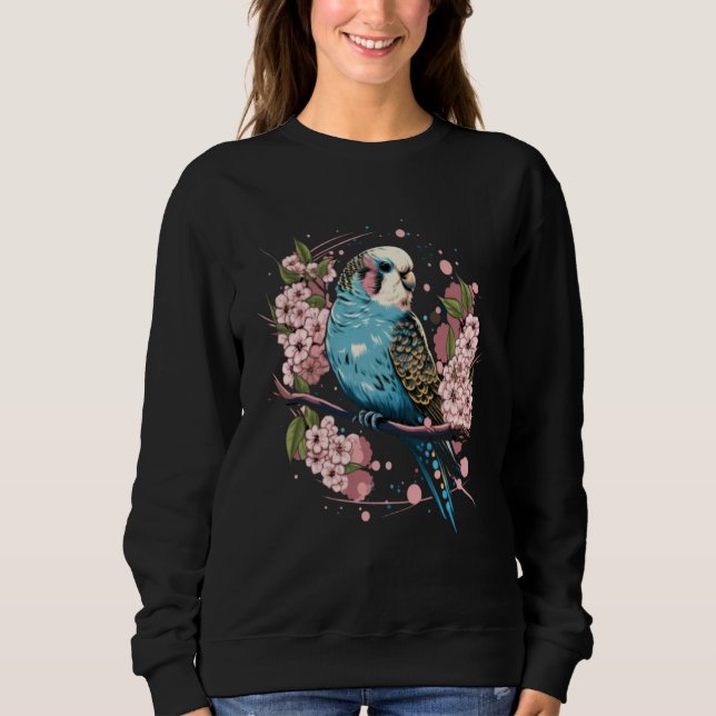 Moletom Budgie Budgerigar Bird Japanese Cherry Sakura Flow (Frente)