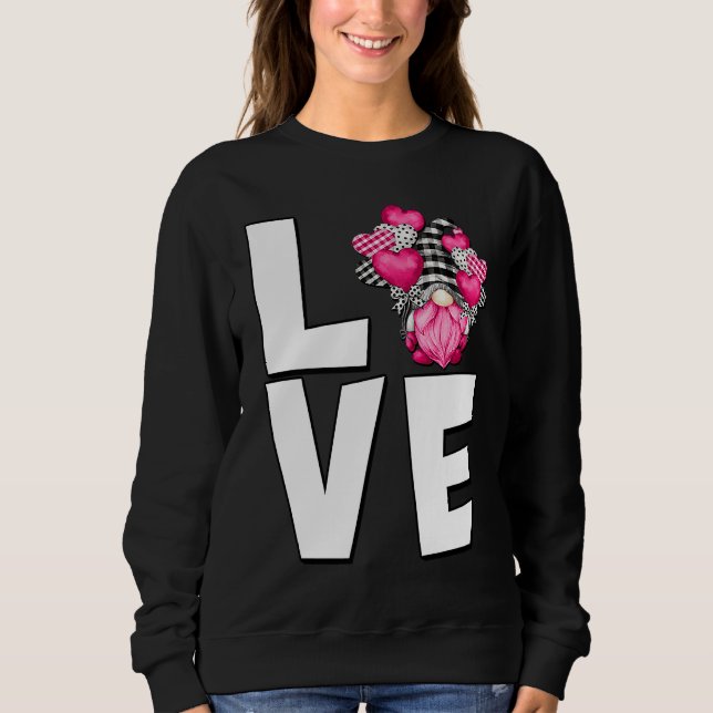 Moletom Buffalo Plaid Gnome Love Valentines Day Pink Heart (Frente)