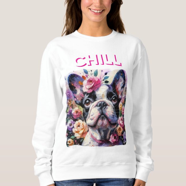 Moletom Buldogue francês com pintura impressionista Rosa (Frente)