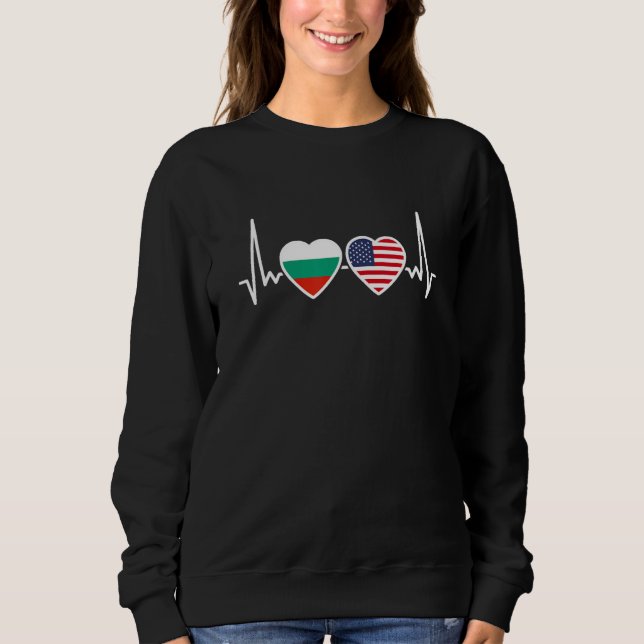 Moletom Bulgaria USA Heartbeat Flag American Bulgarian (Frente)