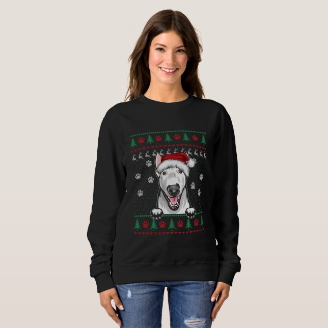 Moletom Bull Terrier Christmas Ugly Sweater Engraçado Cach (Frente Completa)