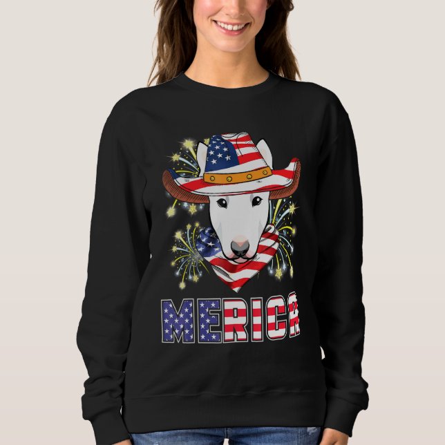 Moletom Bull Terrier Dog USA Flag Hat Fireworks Merica 4th (Frente)