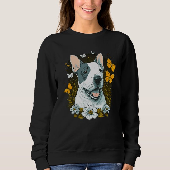 Moletom Bull Terrier Feliz com Flores e Borboletas (Frente)