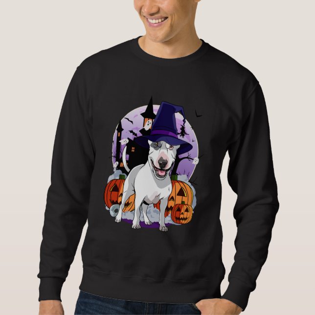 Moletom Bull Terrier Happy Halloween Witch Dog Pumpkin Spo (Frente)