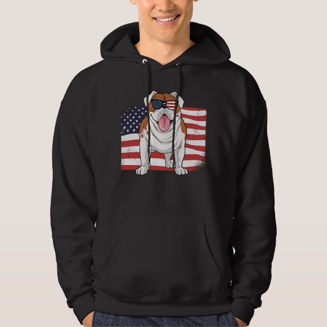 Moletom Bulldog American Flag 4th of July USA Independence (Frente)
