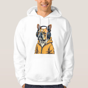 Moletom Bulldog Antigo de Headphones Vestindo Capuz Música