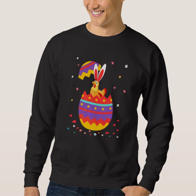 Moletom Bunny Ears Ovos Figurino Dia da Páscoa Gráfico Ch (Frente)