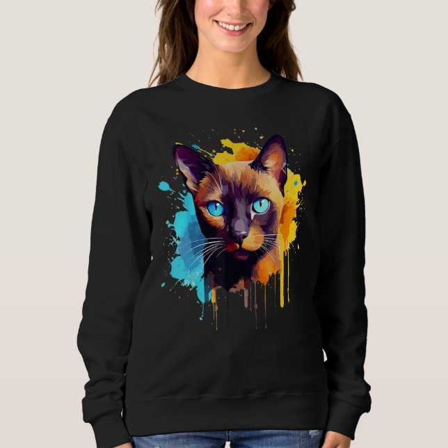 Moletom Burmese Cat Face Colorful Splash Art (Frente)