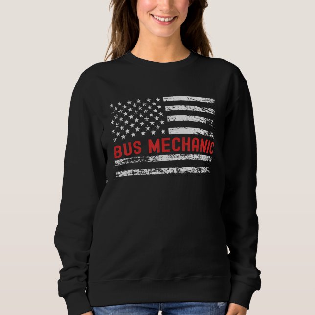 Moletom Bus Mechanic USA Flag Profession Retro Job Title (Frente)